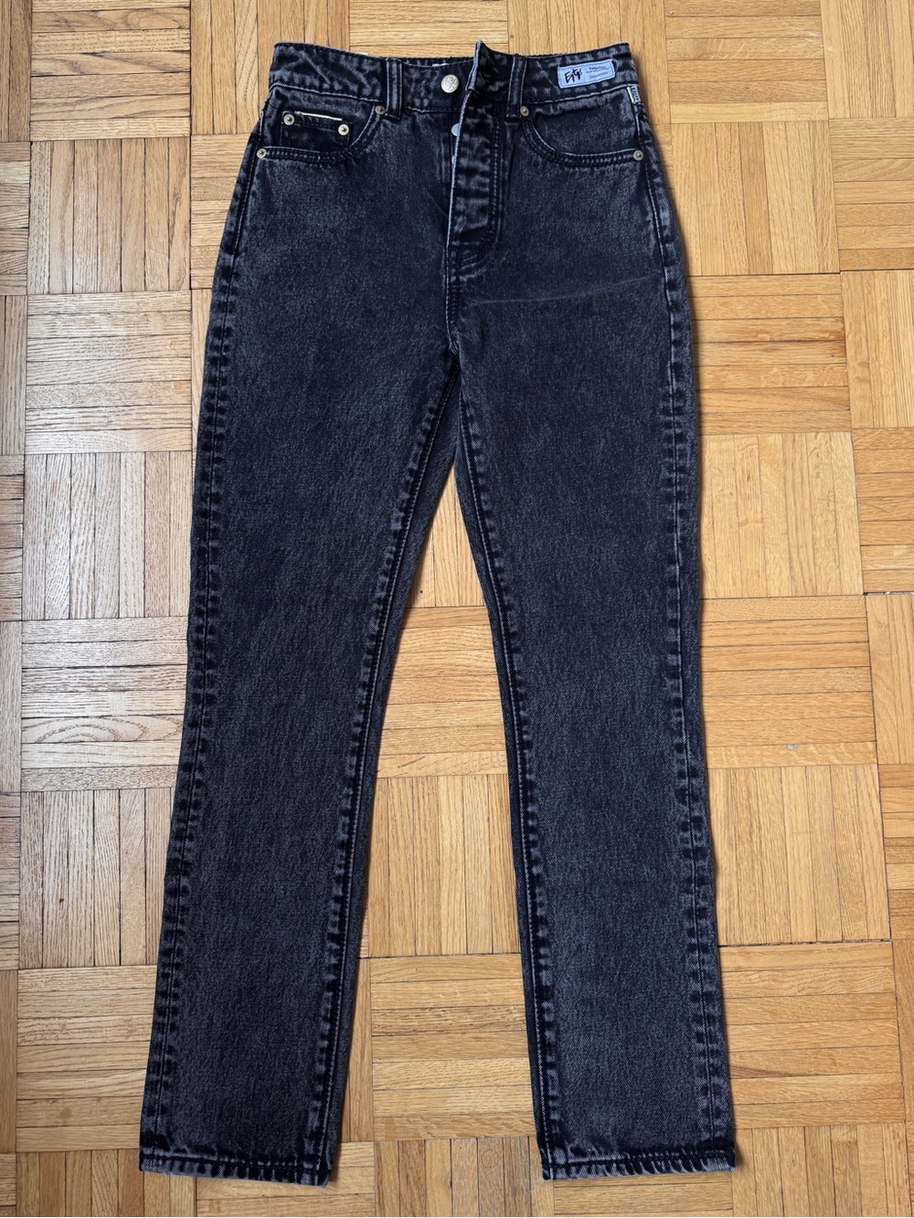 NWT EYTYS Solstice High-Waisted Straight Leg Black Acid Wash Jeans Sz 26